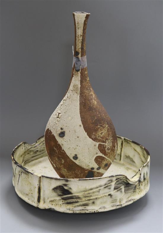 Robert Fournier (1915-2008), a large stoneware bottle vase and another studio pottery item,